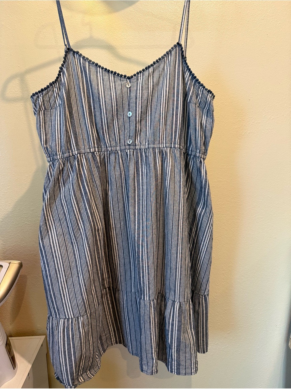 Derek Heart Sun Dress Mini Navy and White Pinstripe 100% Cotton